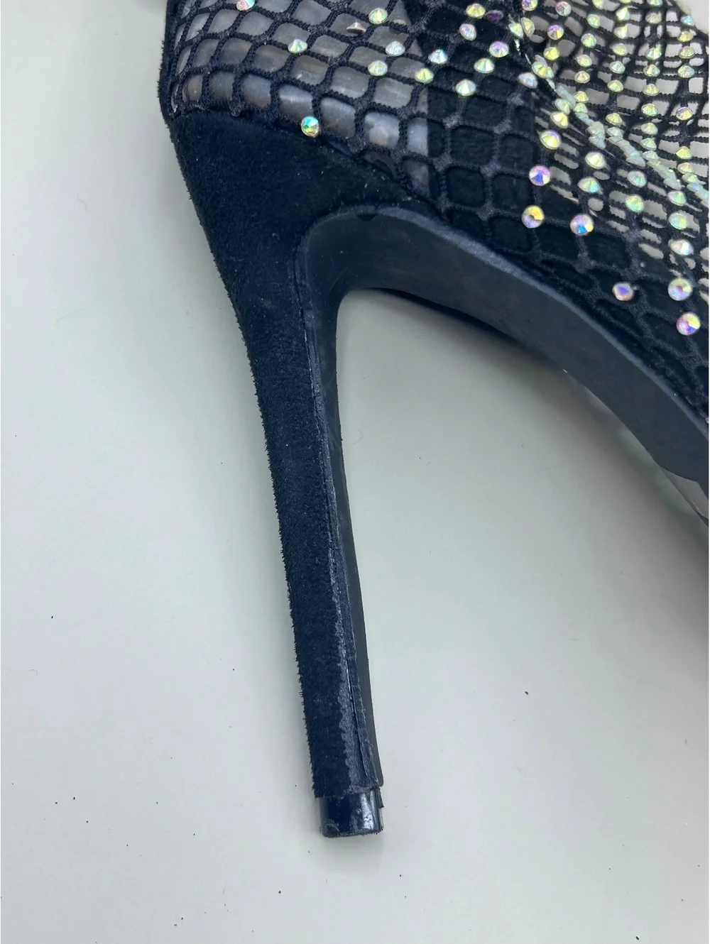 Black Rhinestone Mesh Ankle Boots Women's Size 8 Pointed Toe Stiletto Booties